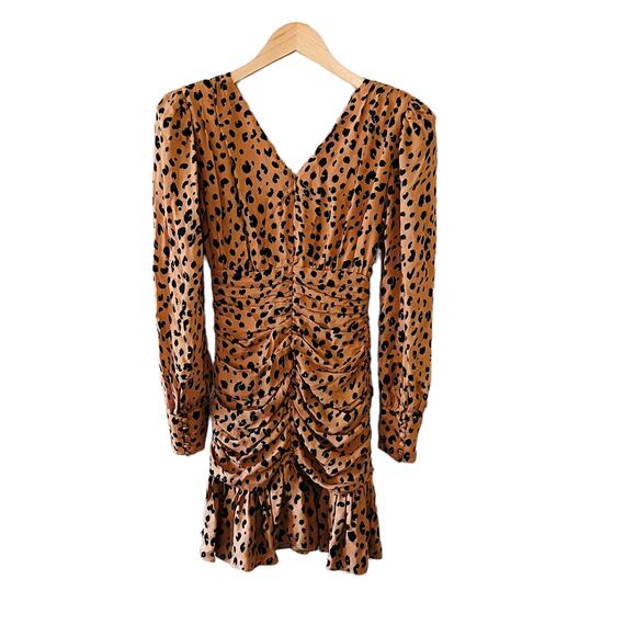 Nicholas Silk Leopard Print Ruched Dress Size 0 Brown - Picture 3 of 10